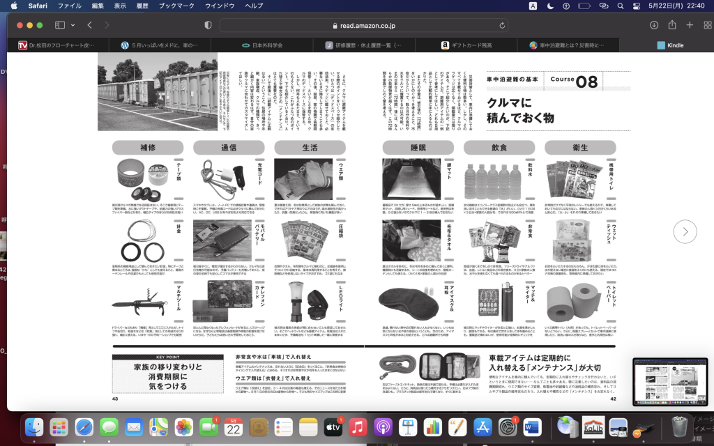 車中泊のために、マット、シェード、寝袋を手に入れよう。（＝車中泊の「三種の神器」）それから、普段から積んどくものを用意する。＝パパは、いつも笑っていること。それが大事。あなたは死ぬまでパパなのだ。
